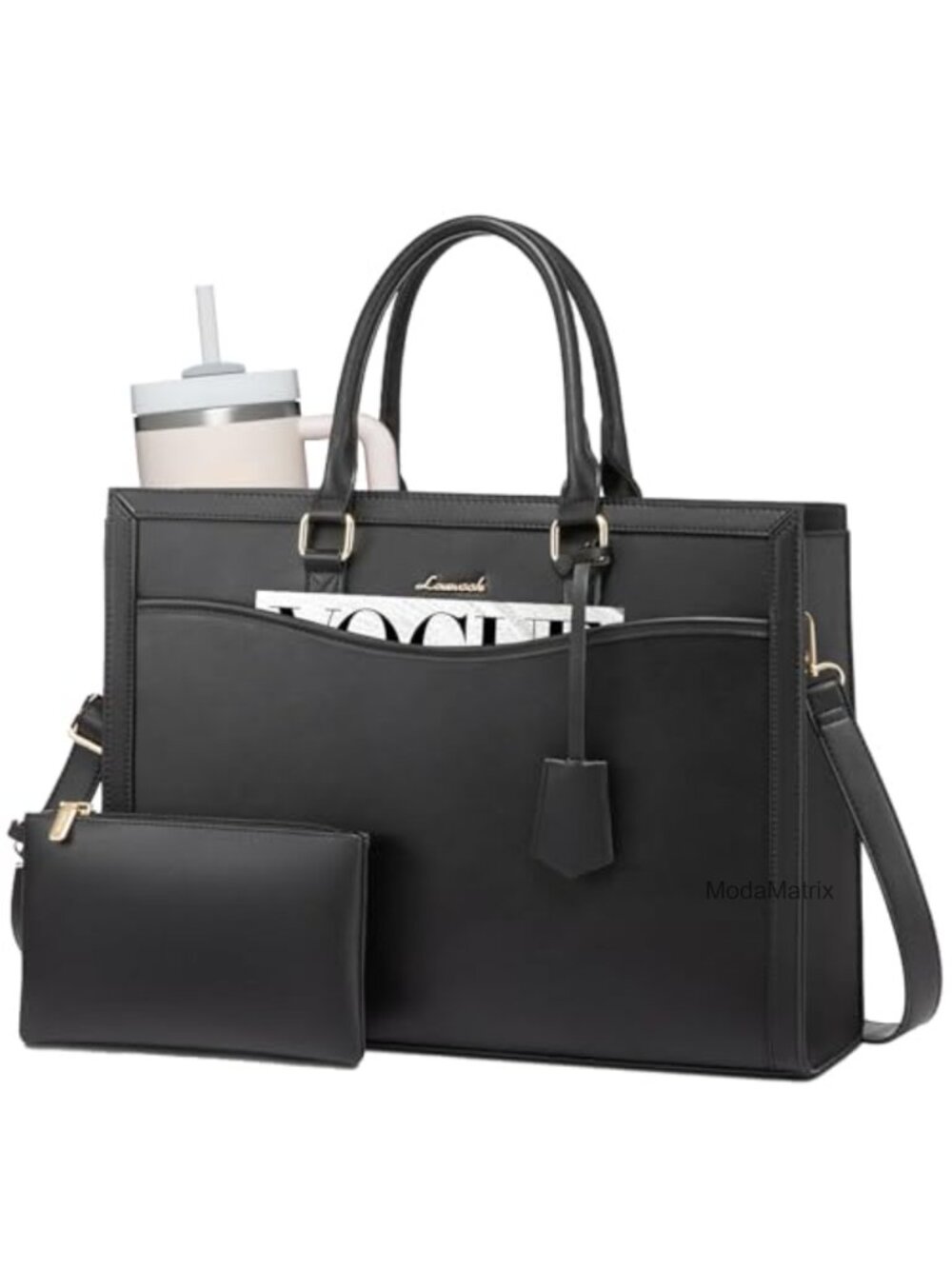 LOVEVOOK Laptop Tote Bag with Cup Holder PU Leather